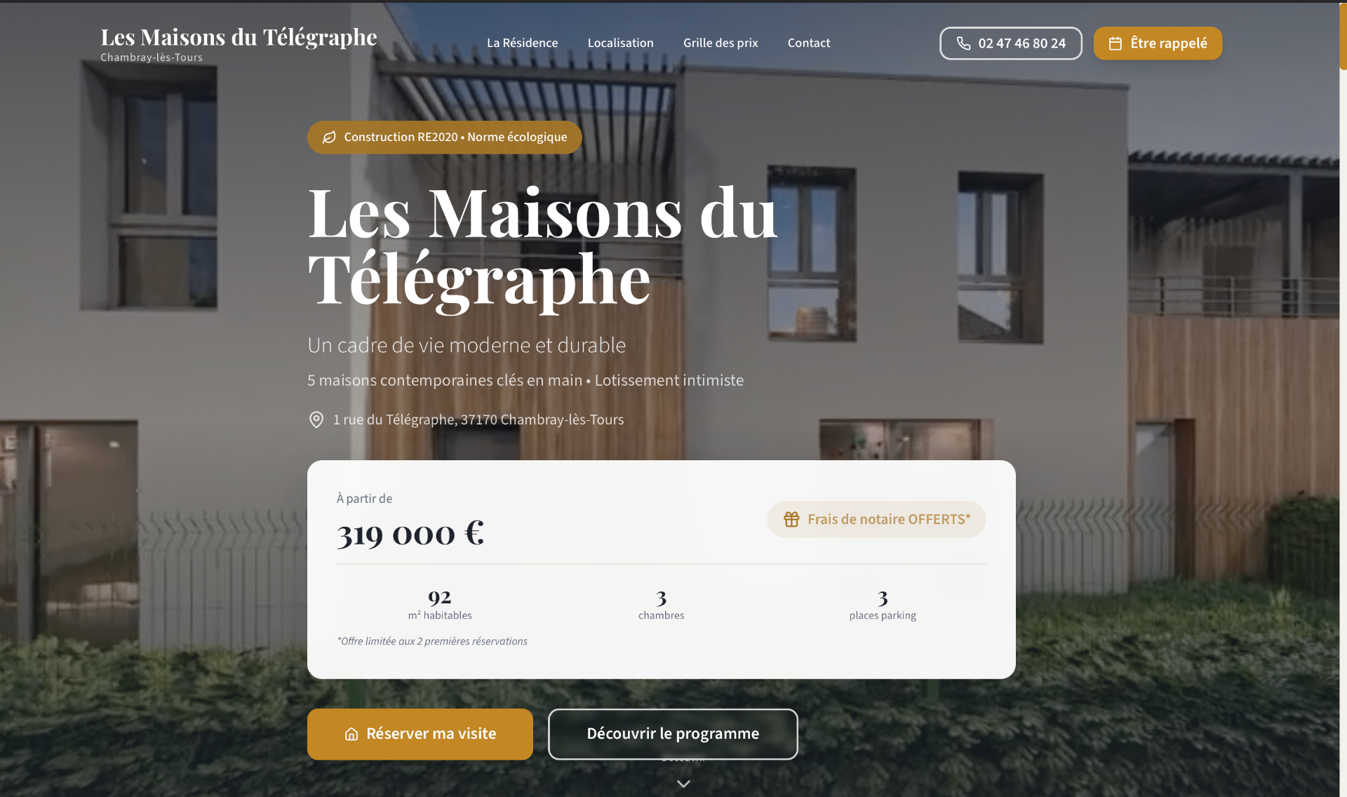 Les Maisons du Télégraphe — Landing page réalisé par Trinity Studio